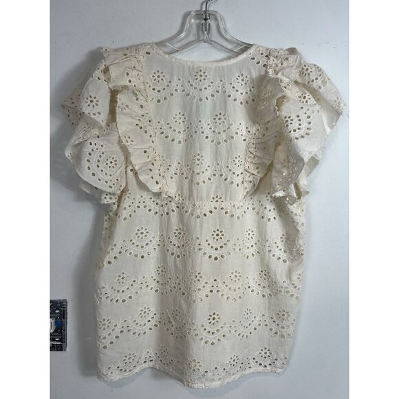 Nicole Miller Artelier Cream Eyelet Lace Ruffle Flutter Sleeves Top Small Boho - Picture 2 of 8